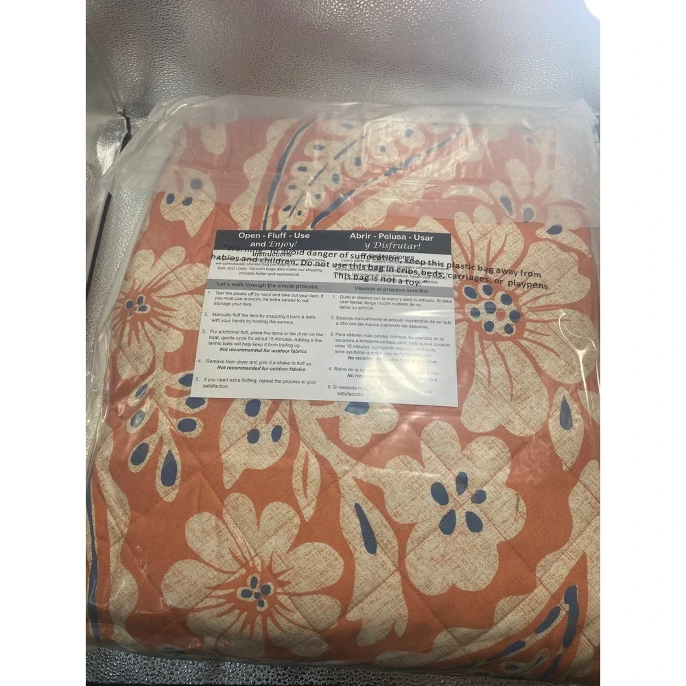 Floral Paisley Quilted Bedding Orange Blue Cream Patterned Quilt New in Bag